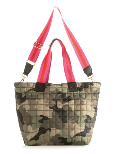 Ezra Quilted Nylon Camo Travel Tote | Shiraleah