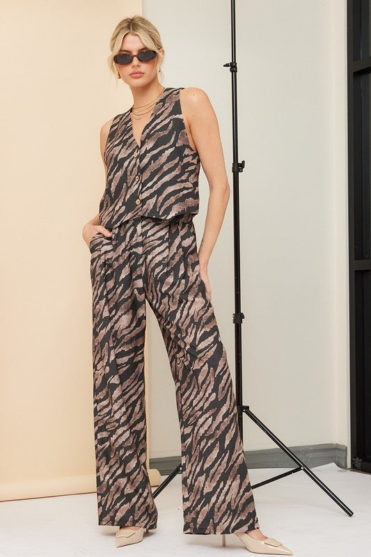 Animal Print Vest and Pants Set