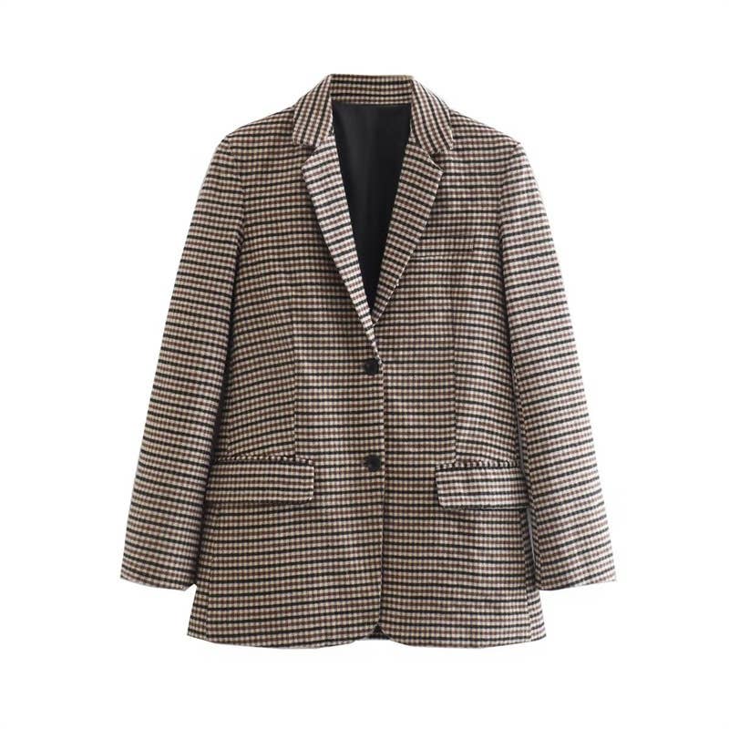 British-Style Houndstooth Brushed Blazer