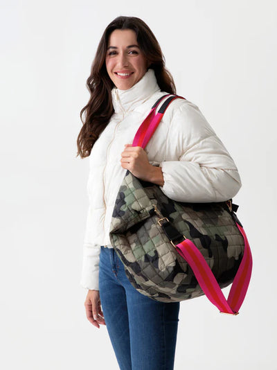 Ezra Quilted Nylon Camo Travel Tote | Shiraleah