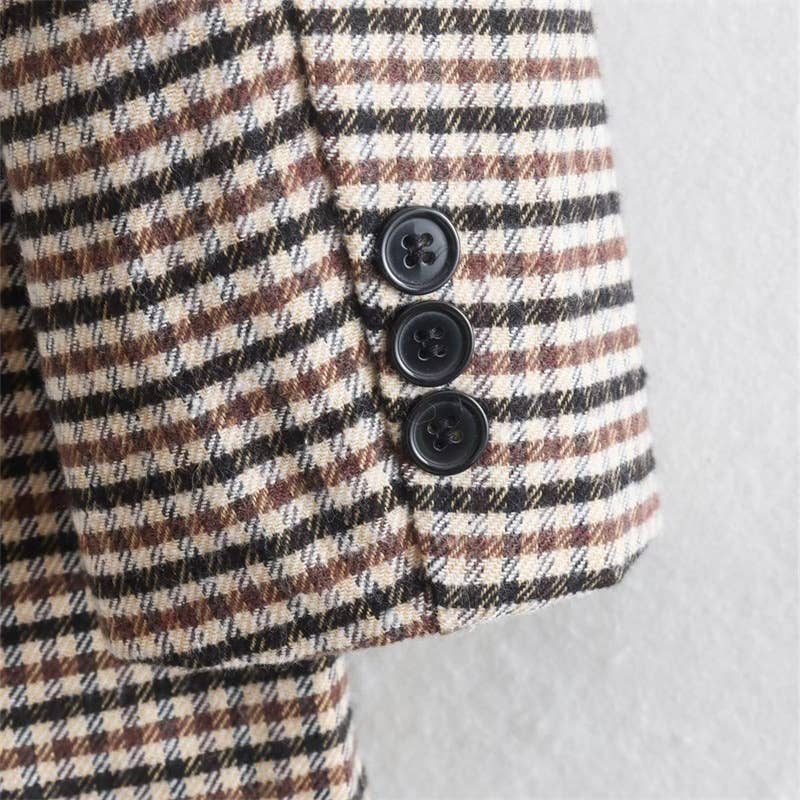 British-Style Houndstooth Brushed Blazer