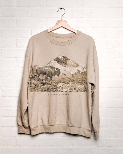 Badlands Bison Sand Thrifted Graphic Sweatshirt