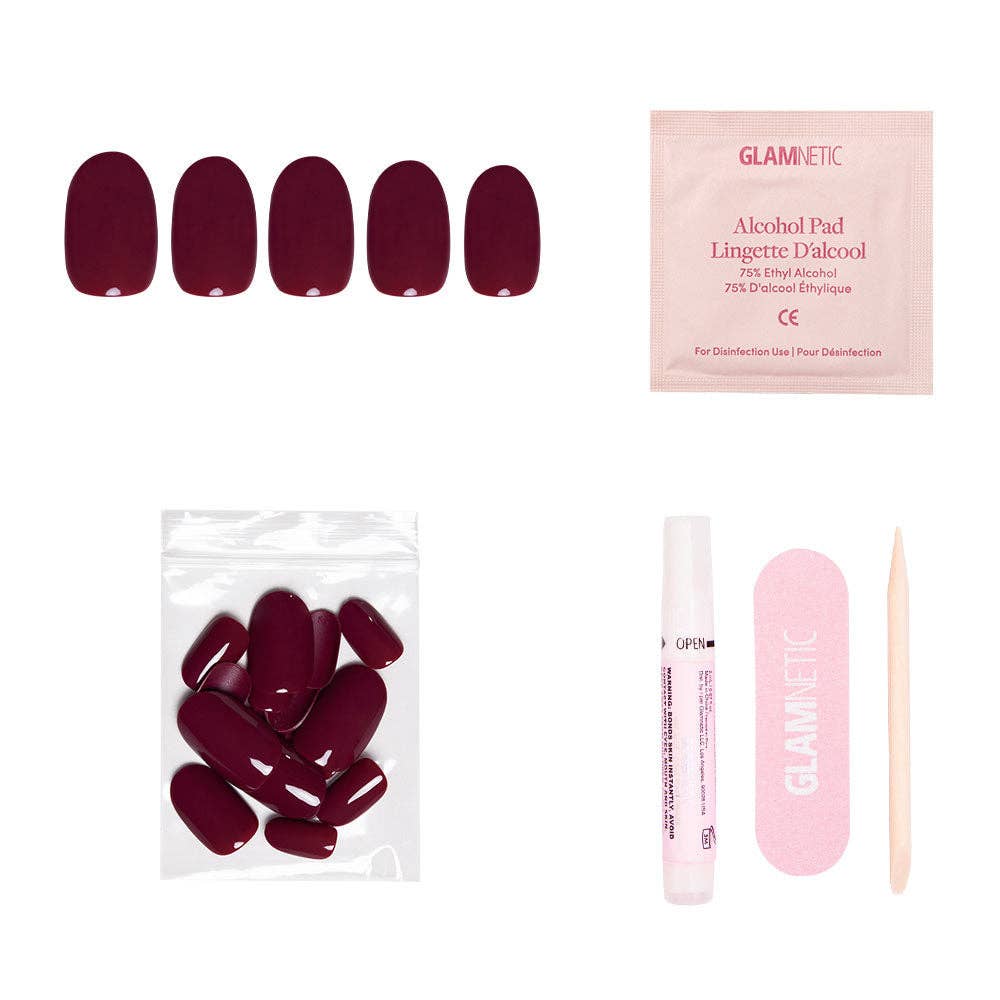 Berry Maroon Press-On Nails | Short Round