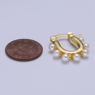 24K Gold Filled Round Pearl Lined 23.6mm U-Shaped Latch Earrings | Y205