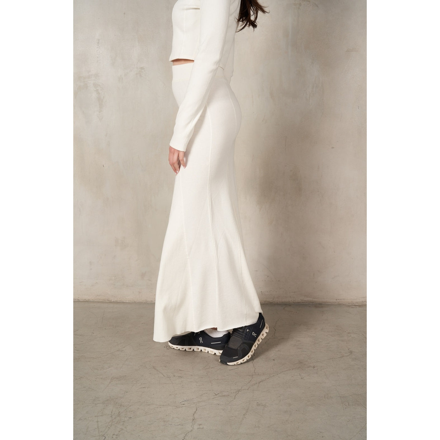 Ivory Rib Maxi Skirt