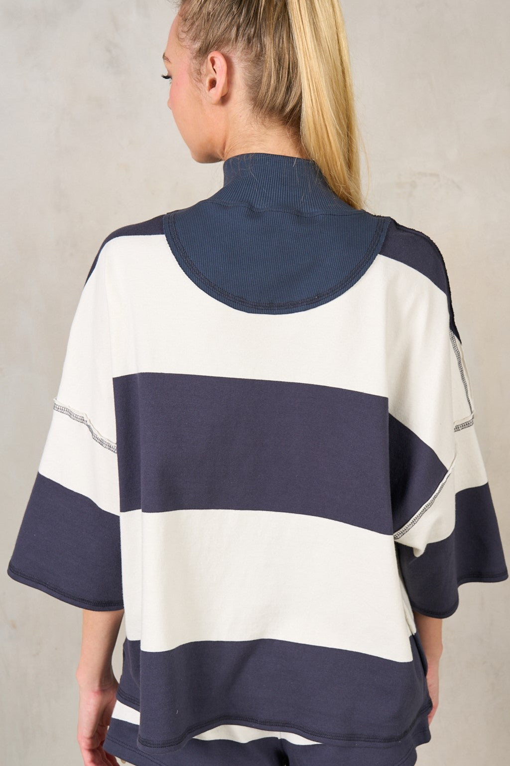 Yarn Dye Stripe Half Zip-Up Top