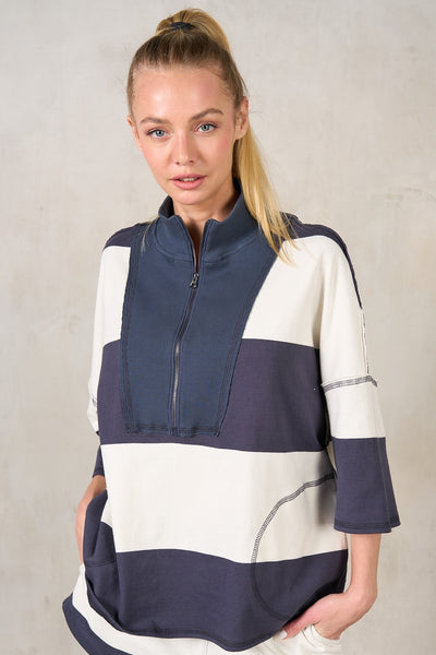 Yarn Dye Stripe Half Zip-Up Top